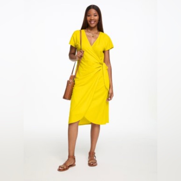 Elegant Yellow Wrap Dress - Picture 1 of 8